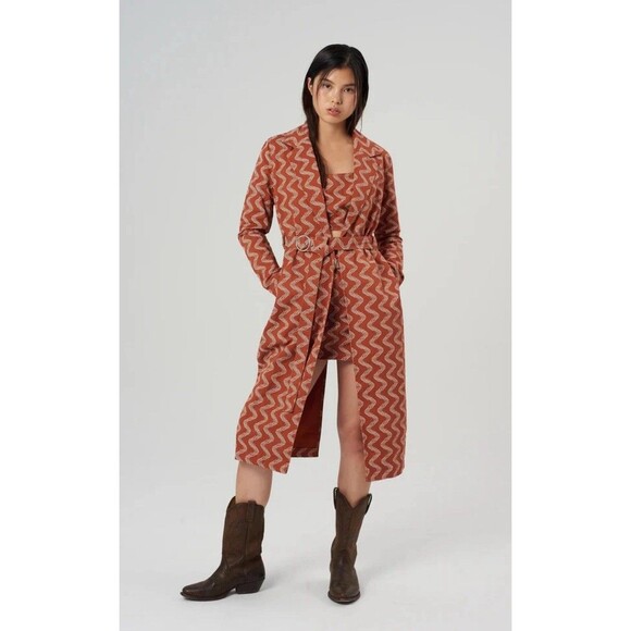 Milk It by Urban Outfitters Trench Zigzag Print Size XS ( Uk8) - Picture 1 of 12